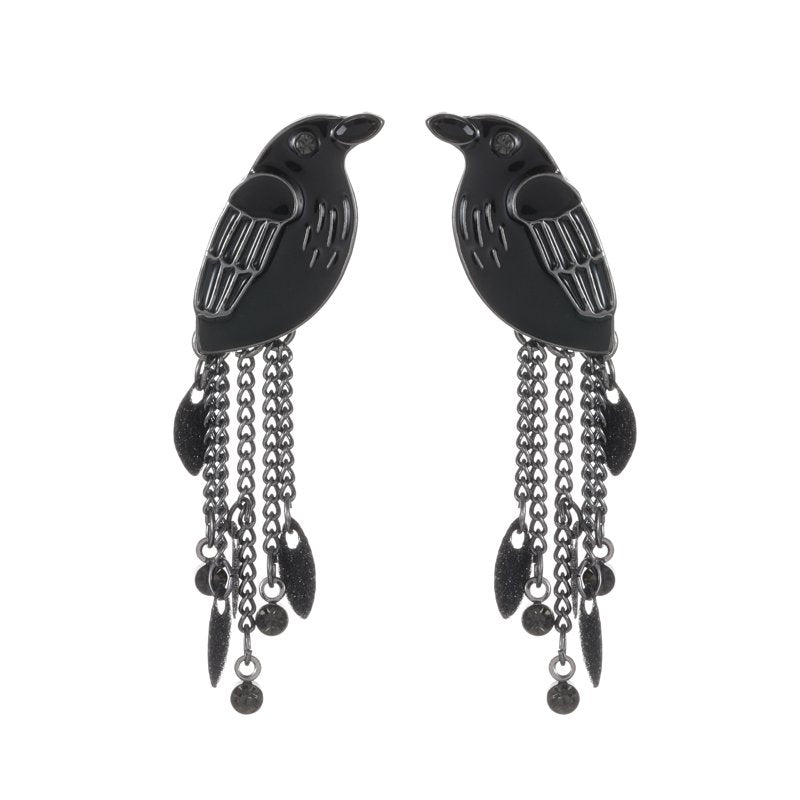 Crow Halloween Earrings - Raven Dangle Jewelry for Costume & Party