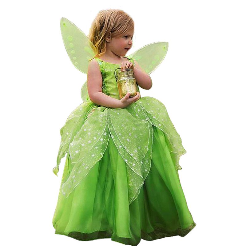 Girls Princess Fairy Costume Dress with Accessories 3T-4T Green Sparkly Tulle Skirt