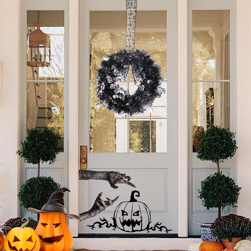 Halloween Garland Wreath Decoration - Silver, 11.4x20.3 Inches - Indoor Outdoor Friendly