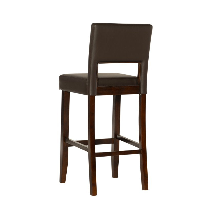 30.5" Brown Faux Leather Wood Bar Stool - Espresso Finish
