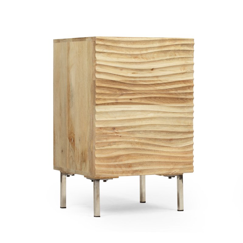 Modern Mango Wood and Iron Nightstand with Shelving