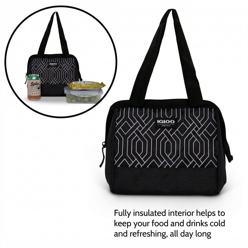 Insulated Lunch Tote Cooler Bag - 9 Can Capacity - Black & White