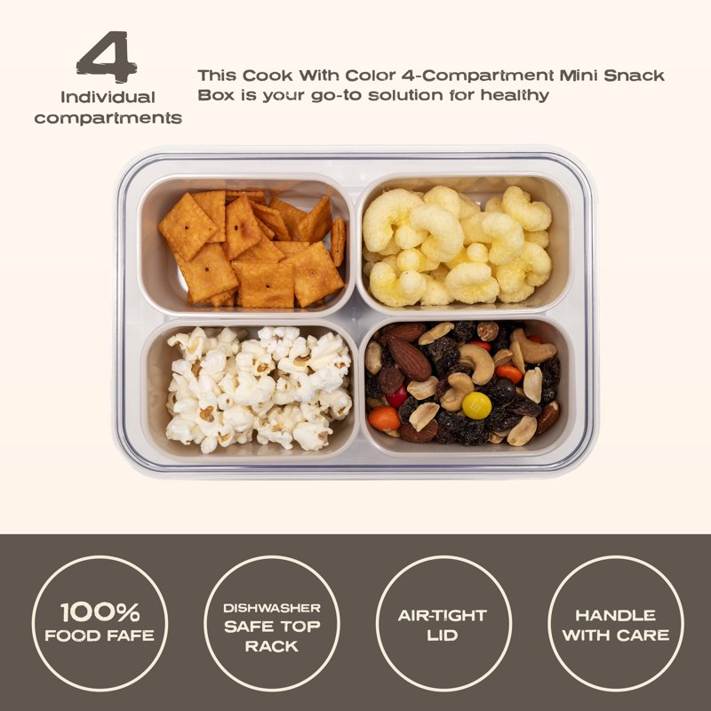 4-Compartment Mini Snack Box with Ice Pack - Taupe
