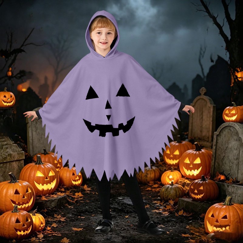Kids Ghost Face Costume Cape - Unisex Hooded Dress Up Dress - Purple, 10-12 Years