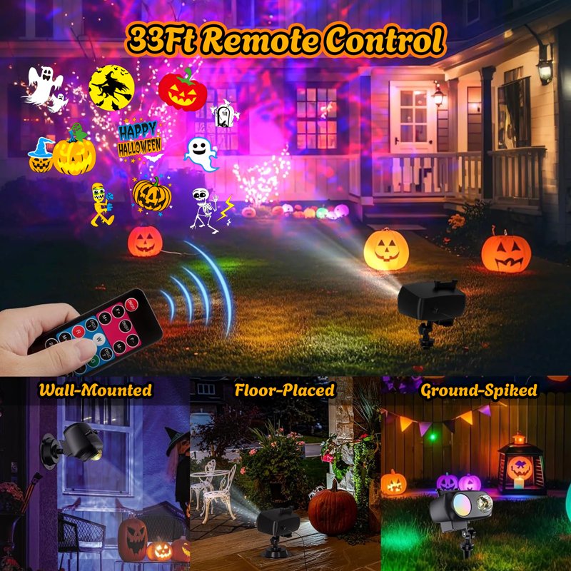Morfone Halloween 8 Pattern Projector Lights Waterproof Outdoor Indoor Decoration