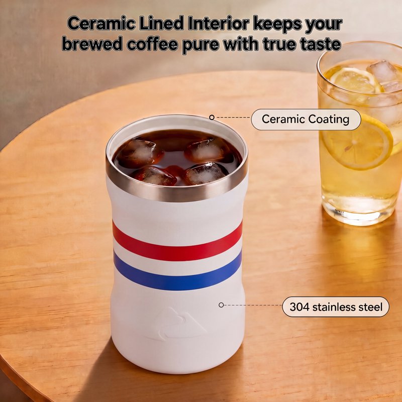 16oz Stainless Steel Can Tumbler with 2-in-1 Lid - Patriotic Red & Blue Stripe
