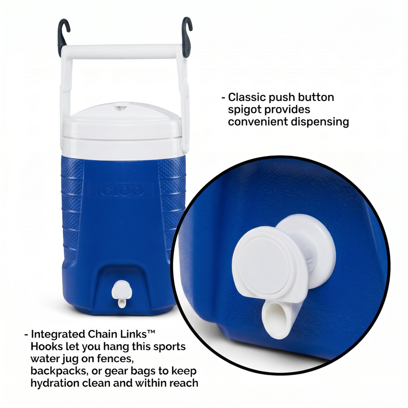 2 Gallon Sports Beverage Jug with Hooks - Blue, 2 Pack