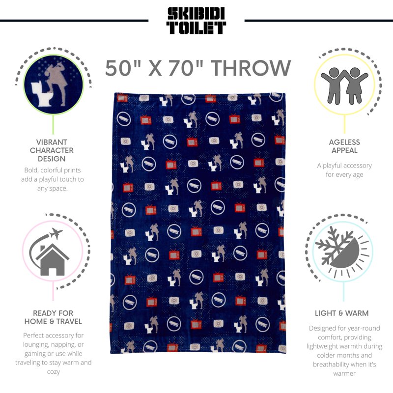 Kids Plush Throw Blanket 50x70 - Skibidi Toilet Inspired Quirky Bed Cover