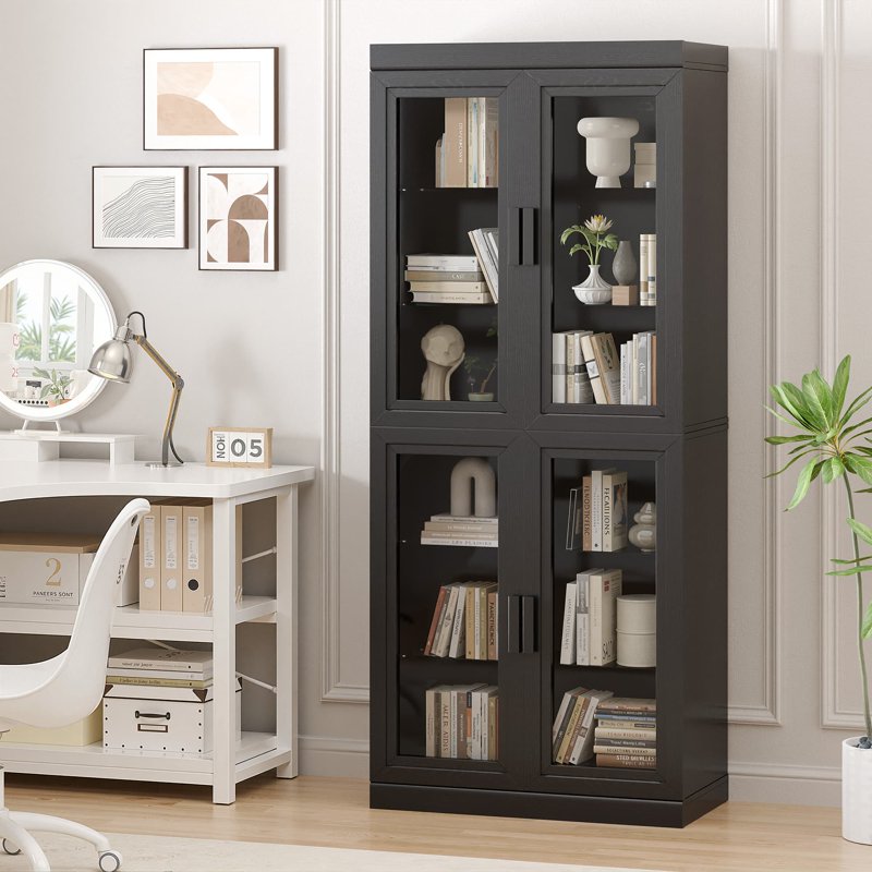 Curio Display Cabinet with Glass Doors - Black, 72x31x16in