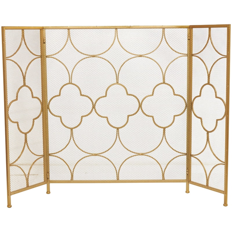 Geometric Metal Fireplace Screen - 50" x 35", Copper Frame