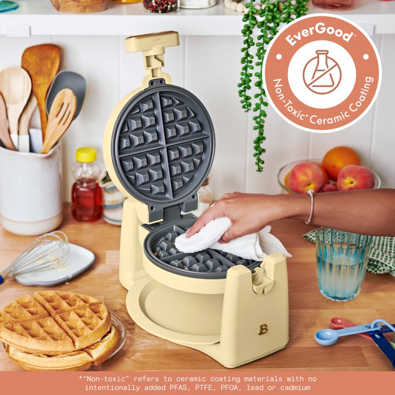 Rotating Belgian Waffle Maker - Buttercream, 900W, 7 Settings