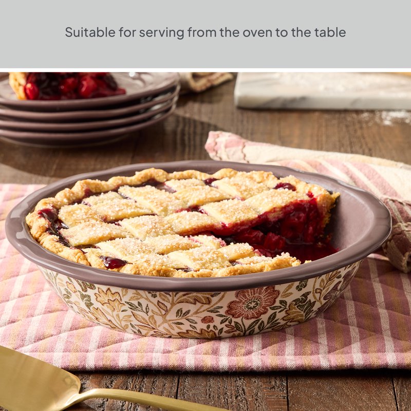 10-Inch Stoneware Pie Dish with Floral Design