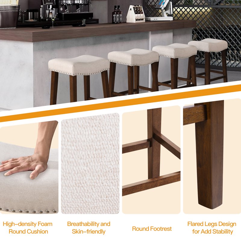 24-Inch Counter Height Bar Stools Set of 2 - Beige Saddle Stools