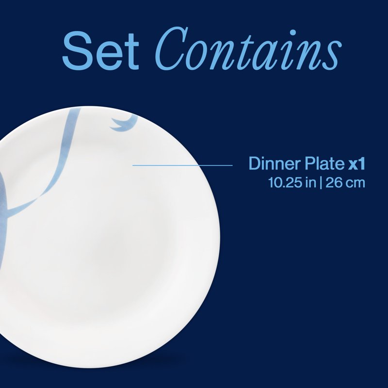 10.3" Glass Dinner Plate with Blue Ribbons Design - Corelle