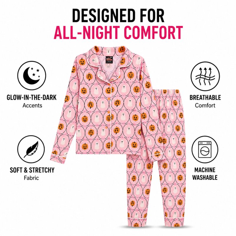 Pink Pumpkin Girls Pajamas Set - 2T 3T Halloween Long Sleeve Sleepwear