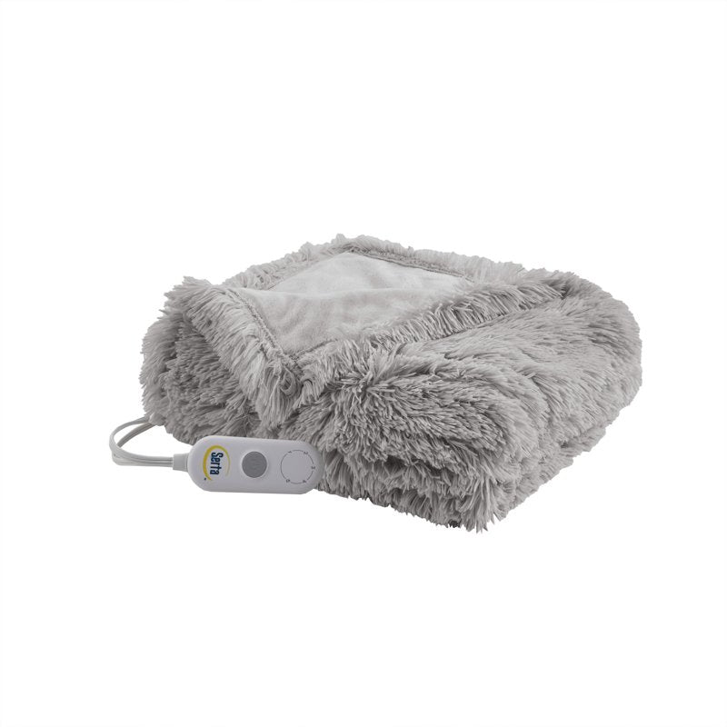 Grey Serta Leena Shaggy Faux Fur Heated Throw Blanket 50x60 Inch