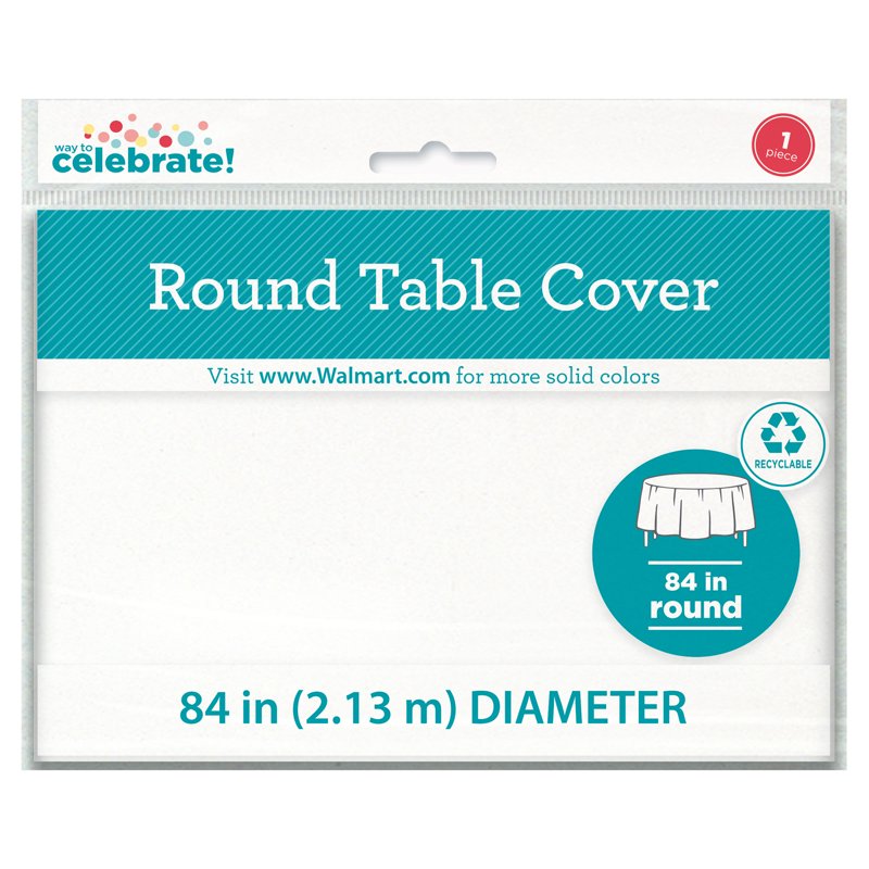 84-Inch White Round Plastic Table Cover - 6 Pack