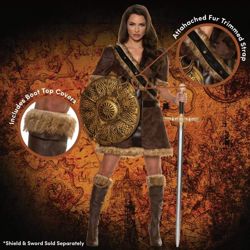 Women's Warrior Goddess Costume - Fur Trim, Size S (4-6), Halloween Dress Up