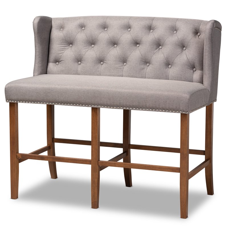 Modern Grey Upholstered Bar Stool Bench with Button Tufting