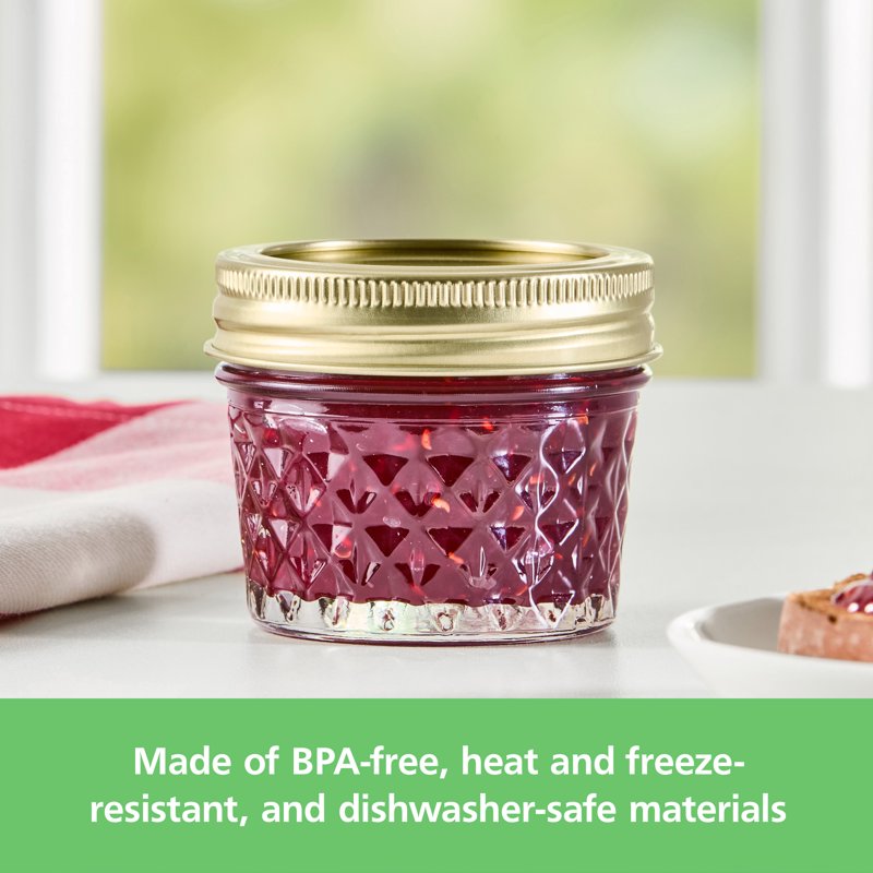4 oz Mason Jars - Regular Mouth Quilted Canning Jars, 12-Pack