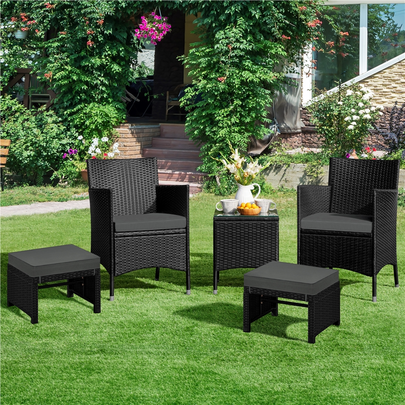 2-Pack Wicker Ottomans with Removable Cushion for Outdoor Use