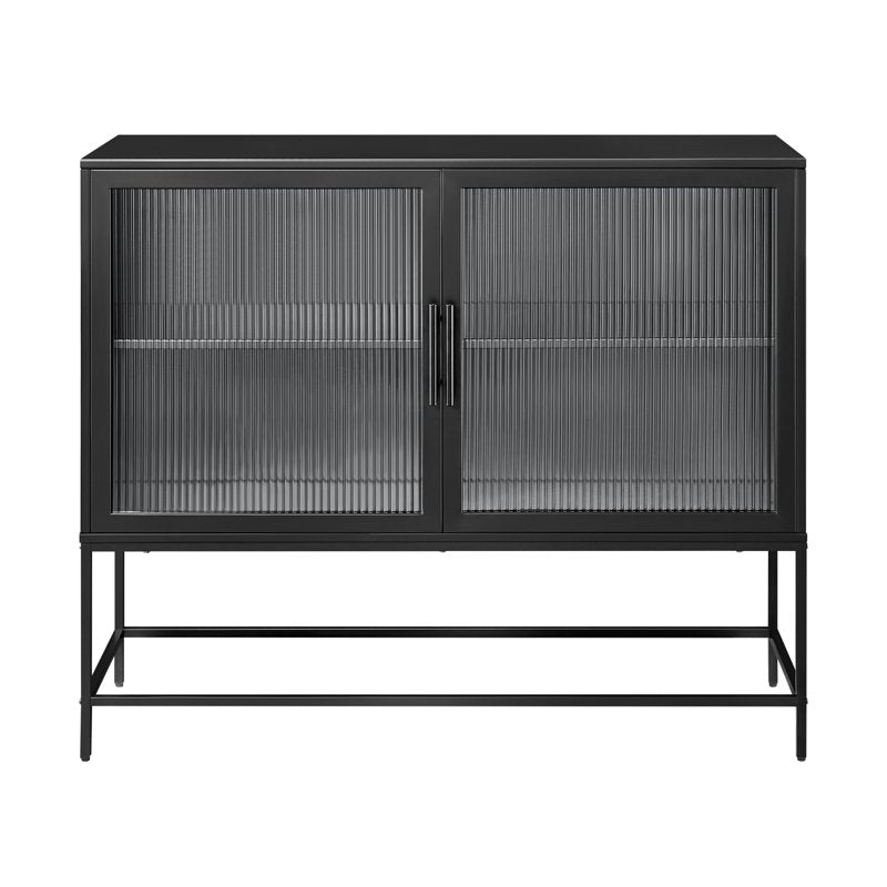Metal and Fluted Glass Bar Cabinet - Black Finish