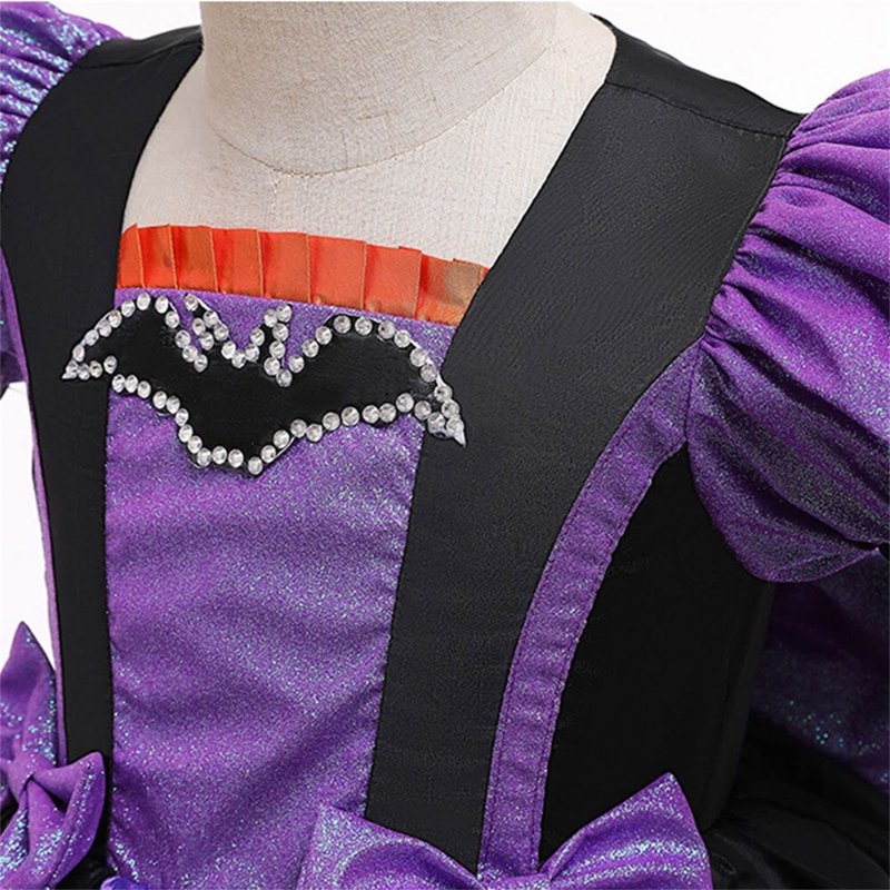 Kids Halloween Witch Costume with Hat & Puff Sleeves - Purple, 5-6 Years
