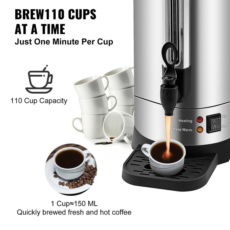 110-Cup Stainless Steel Coffee Urn - Electric Coffee Brewer