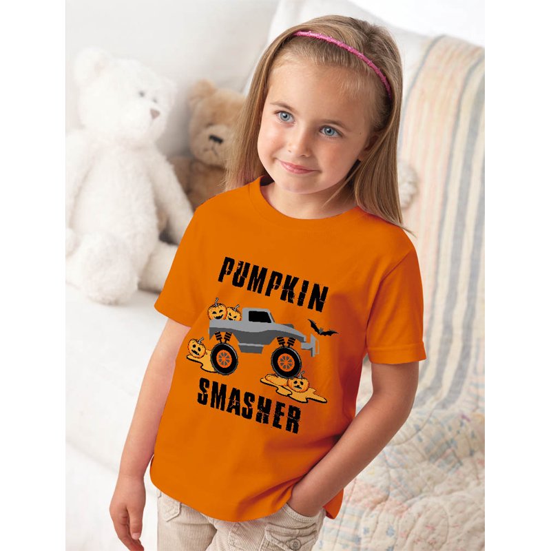 Toddler Halloween T-Shirt - Pumpkin Smasher Design, Orange, 5T