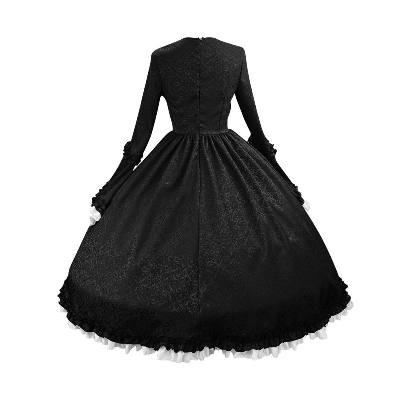 Black XXXL Renaissance Dress Women Vintage Gothic Court Collar Patchwork Bow Dress - LYXSSBYX