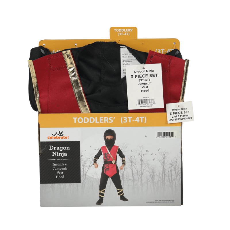 Toddler Dragon Ninja Costume 3T-4T Halloween Dress Up - Stealthy Warrior Outfit