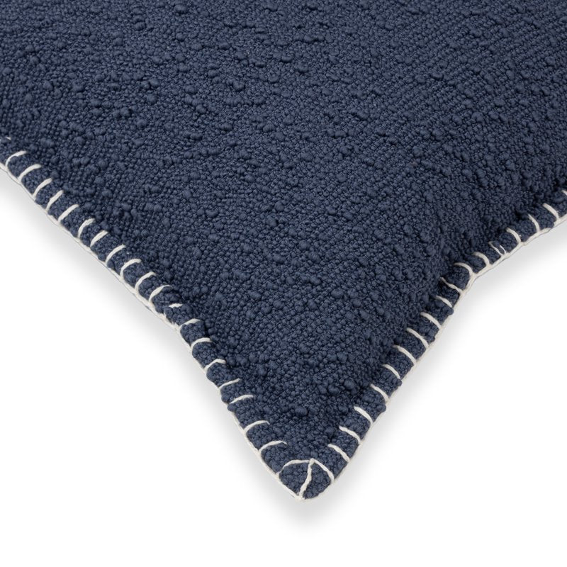 Decorative Throw Pillow - Blue with Ivory Whipstitched Edges, 18x18 Inch Square - Mainstays