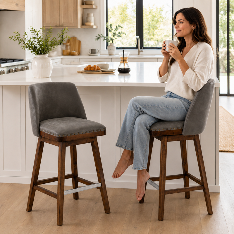 18.9" Swivel Barstool - Modern Counter Height Stool, Gray