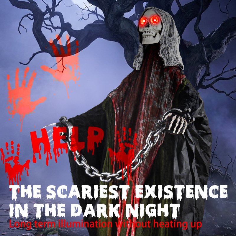 6ft Red Ghost Skeleton Halloween Decor - Outdoor Spooky Ghost, Sound-Activated & Poseable for Yard & Porch