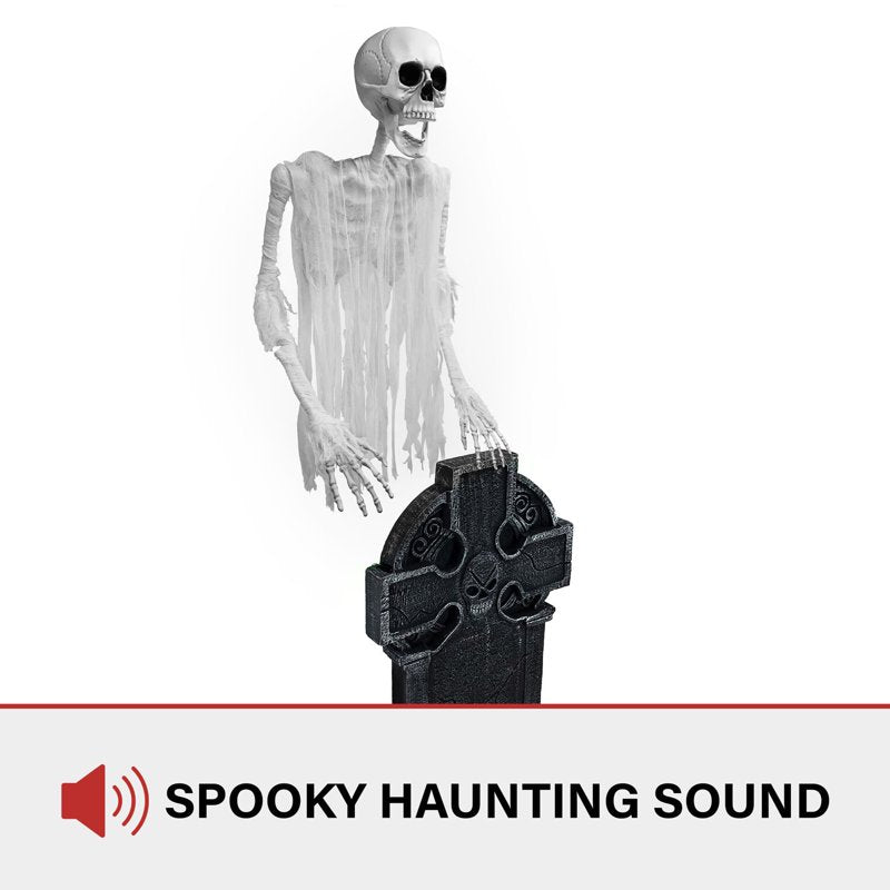 Floating Skeleton Ghost Halloween Animatronic with Tombstone, Motion-Activated, 5.8 ft