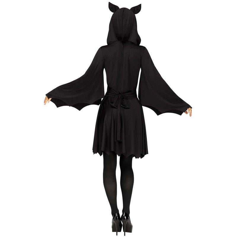 Women's Sassy Bat Costume M/L - Black Dress with Scalloped Sleeves