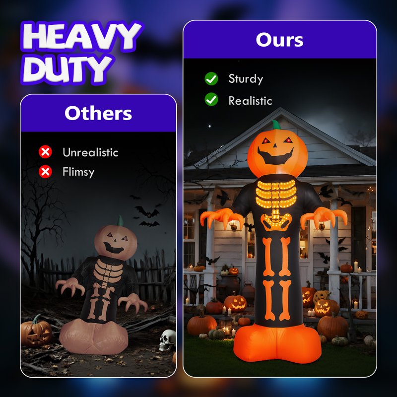 12FT Halloween Inflatable Pumpkin Man Outdoor Decor with LED Lights