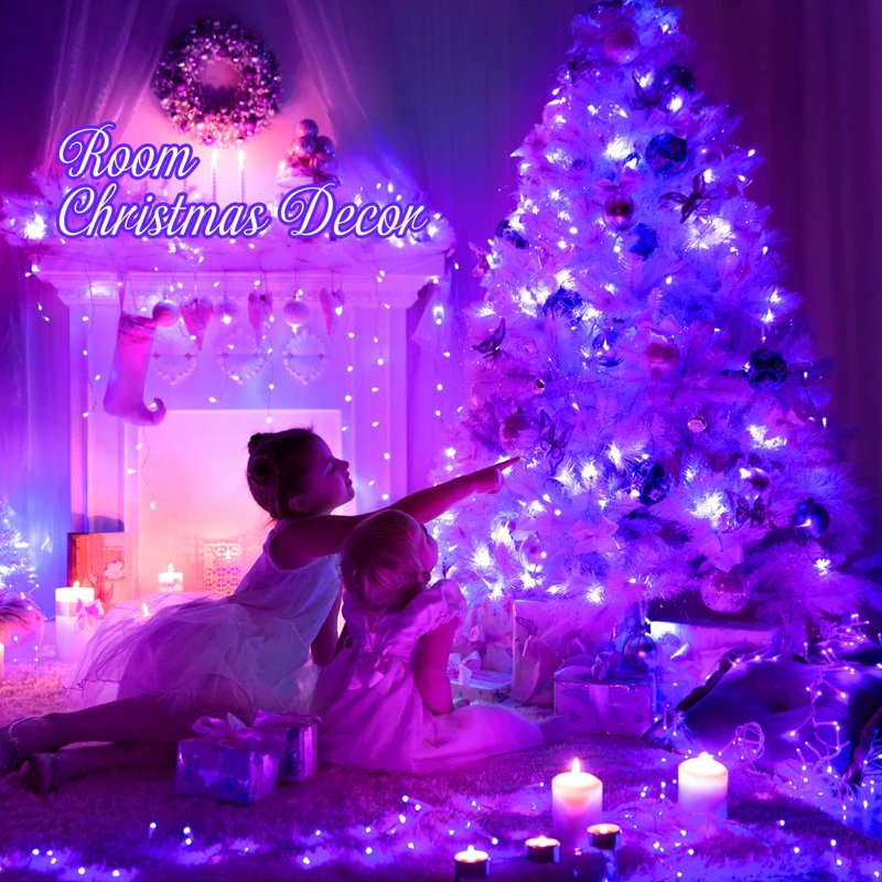 Purple Connectable 100 LED Christmas String Lights - Indoor & Outdoor, 8 Modes, 33ft