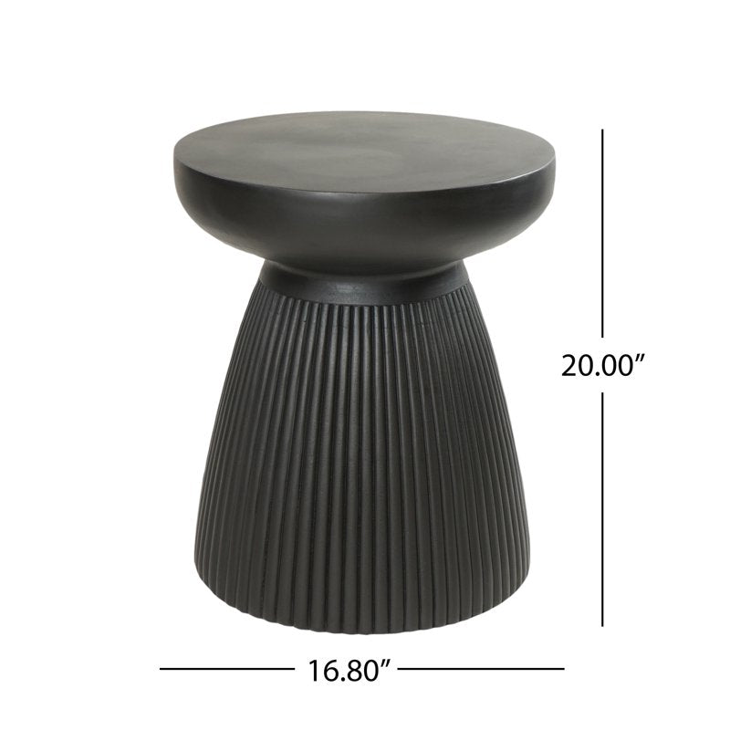 Matte Black MgO Concrete Round Side Table - 17 Inch