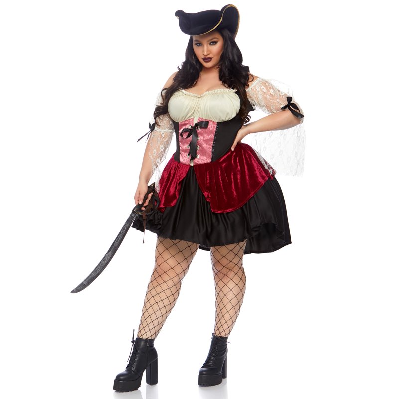 Women's Plus Size Peasant Dress with Black and White Design - Black 3X-4X
