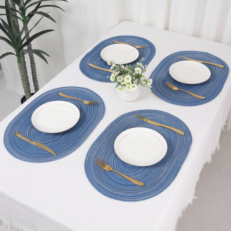 Oval Placemats for Dining Table - 6 Pack, Blue 19.7" x 14"