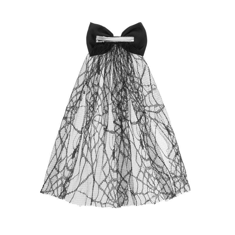 Halloween Spiderweb Lace Hair Bow Clip - Black Alligator Hair Accessory