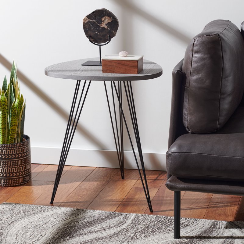 Retro Mid-Century Side Table - Grey Wood Top & Black Legs
