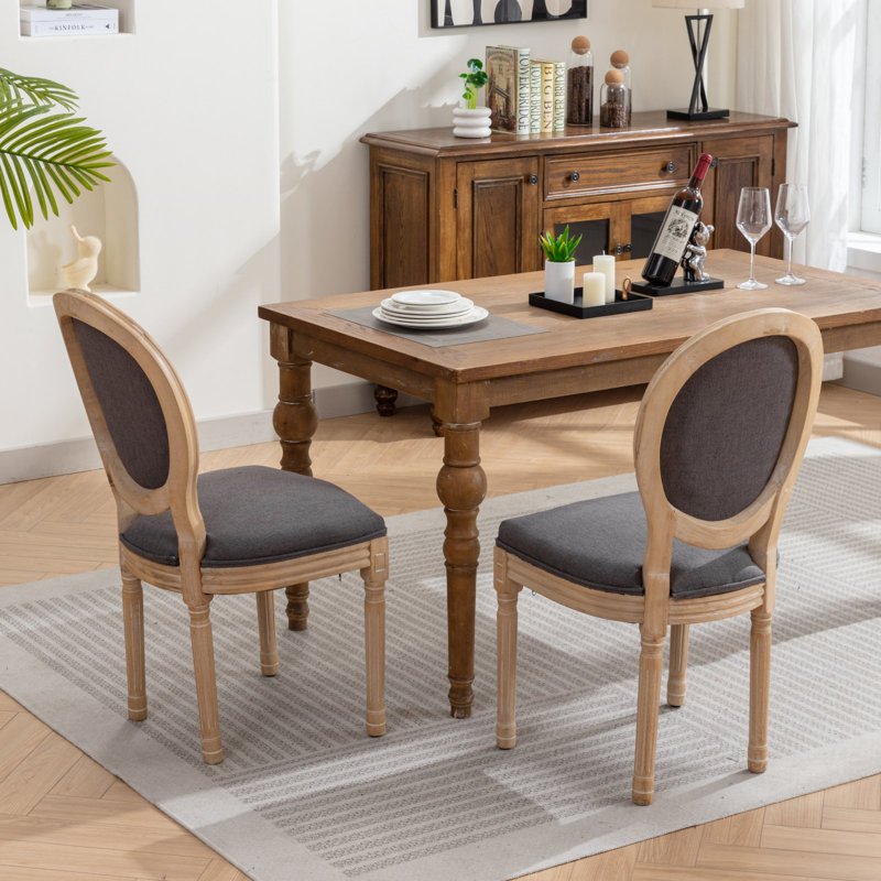 French Style Dining Chairs Set of 2 - Upholstered Dark Gray B