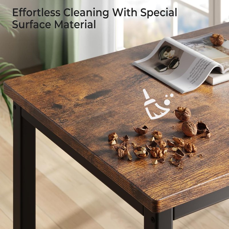 Space-Saving Dining Table Set for 4 with 2 Benches - Brown