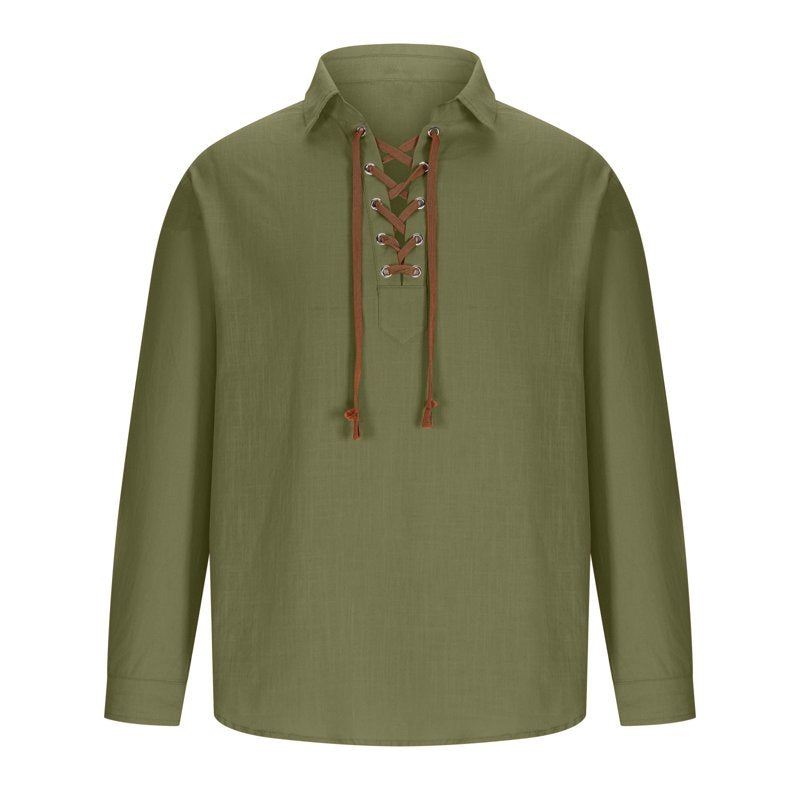 Men's Medieval Renaissance Pirate Linen Tunic Top - Vintage Army Green XL Variation