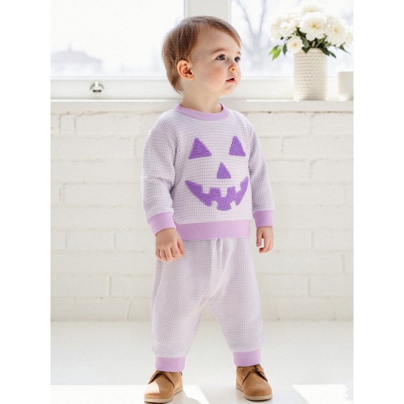 Baby Halloween 2-Piece Outfits Set for Toddler Boys Girls - Pumpkin Embroidery & Striped Pants, Style 27, 6-12 Months