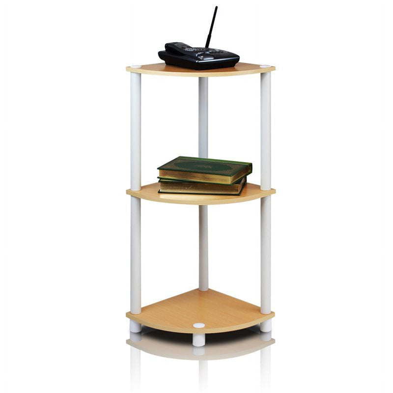 Furinno 3-Tier Round Tube Freestanding Shelving Unit - Beech & White