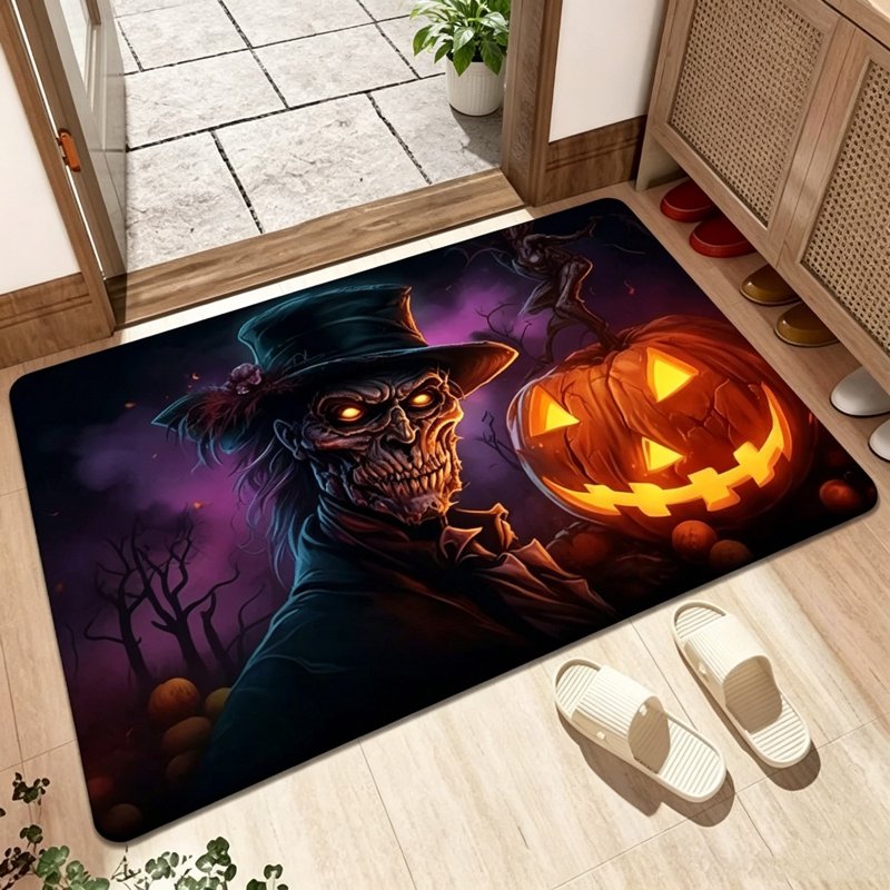 Halloween Doormat Skeleton Glow-In-The-Dark Non-Slip Absorbent Front Door Mat - Variation B