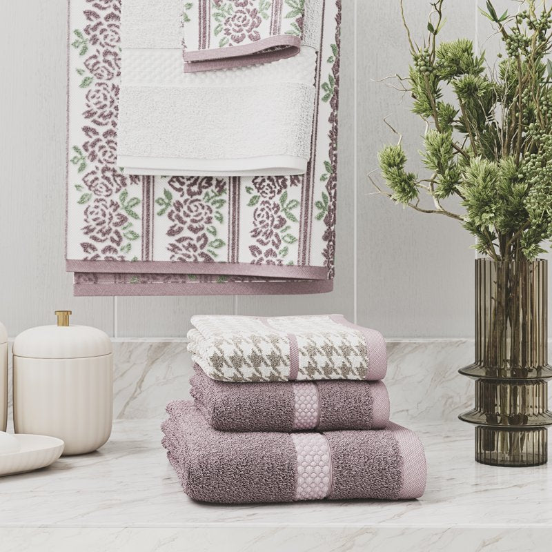 Beautiful by Drew Barrymore 6-Piece Dobby Bath Towel Set - Porcini Taupe, 100% Cotton